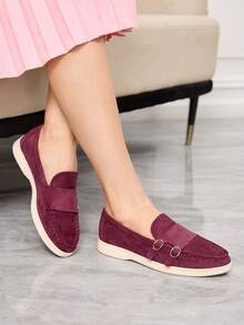 Sleekvia 25款新款女士乐福鞋，平底一脚蹬，舒适软底休闲鞋 - 玫紅色 - 查看 3