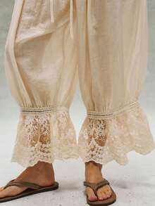 Bohemela Women's Vacation Casual Lace Patchwork Pants - Beige - View 10