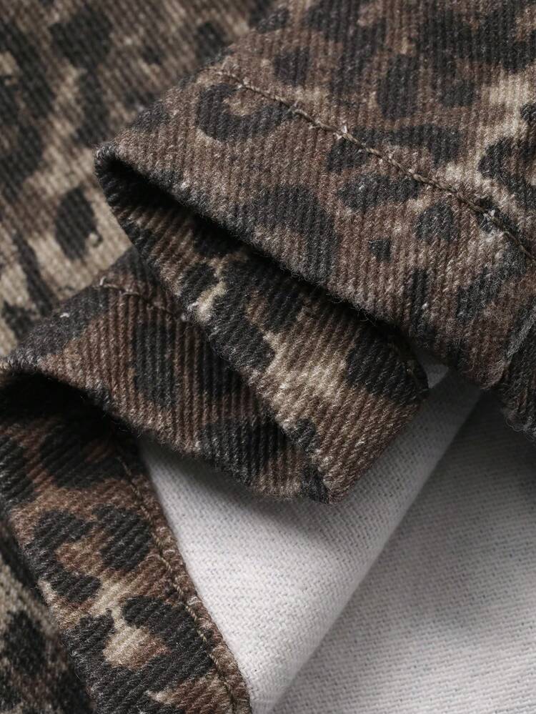Women's Leopard Print Slant Pocket Casual Versatile Jeans
