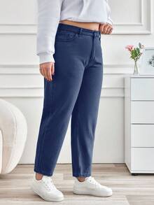 EURMUSE Plus Size Women Casual Everyday Commute Simple Solid Color High Waist Skinny Jeans - Royal Blue - View 5