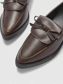 CUCCOO BIZCHIC Women's Brown Pointed Toe Loafers With Bow Decor, Comfortable Slip-On Thick Sole Casual/Work Shoes Valentine's Day - Coffee Brown - View 7