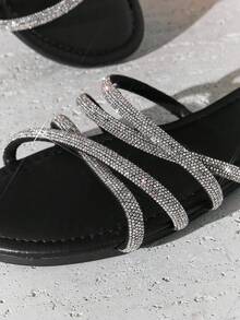 SHUZIA Women's Minimalist Crisscross Straps Slip-On Flat Sandals - Black - View 6