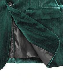Manfinity Bizformal Bộ vest nam màu trơn, tay dài, cài một hàng khuy và quần tây ống rộng có túi xéo. - màu xanh lá - Xem 4