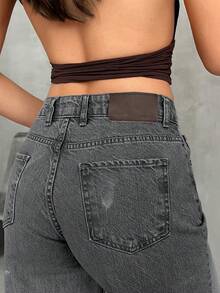 EURMUSE WOMEN WIDE LEG MID WAIST JEANS - Light Grey - View 5