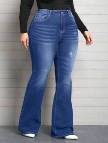 EMERY ROSE Plus Size Elegant Slimming Flare Leg Jeans - Blue - View 5