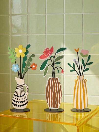 Joivida 3 件套金属多巴胺家居装饰品，UV 印刷多巴胺花瓶造型装饰品，适用于桌面装饰、办公室装饰、家居饰品、情人节、婚礼、新年礼物赠送