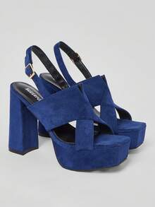 Sugerpunk 麂皮超高跟防水厚底露趾高跟鞋 - 藍色 - 查看 1