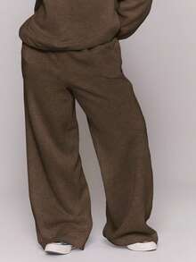 MUSERA Plus Straight Leg Patch Logo Tracksuit Bottom Joggers Fall Autumn Winter Casual Everyday Basics Cosy