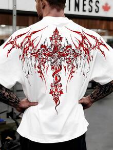 Manfinity Sport PWRUP 男士十字印花圆领短袖休闲健身运动T恤 - 彩色 - 查看 1