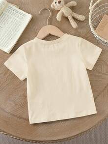 Playful Pals SHEIN Toddler Boys Casual Minimalist Cute Bear Graphic Print Comfortable Light Apricot Knit Crew Neck Short Sleeve T-Shirt, Suitable For Spring/Summer, Loungewear, Outdoor, School Wear - Multicolor - View 3