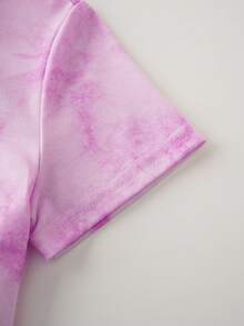 MTV | SHEIN Young Girl Summer Street Style Casual Tie-Dye Ice Cream Letter Graphic Round Neck Short Sleeve T-Shirt - Multicolor - View 6