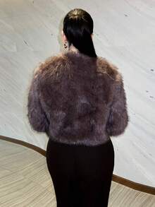 MDEdit 秋冬女士前开蓬松大衣 - 鏽棕色 - 查看 2