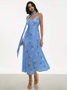 Poéselle 女士度假风印花浪漫吊带裙 - 藍色 - 查看 7