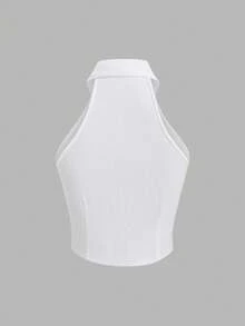 Sweetra Women's White 100% Cotton Sleeveless Ruched Front Cropped Casual Shirt, Summer - White - View 2