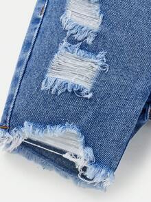 SHEIN Baby Boy Pocket Button Distressed Casual Versatile Daily Wear Denim Bermuda Shorts - Medium Wash - View 3