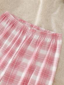 SHEIN 少女独角兽格子印花撞色包边背心和裤子睡衣套装 - 彩色 - 查看 4