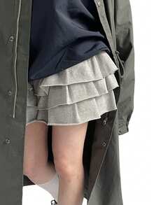 DAZY 女士纯色蛋糕裙搭配安全短裤，短款夏季，荷叶边 - 灰色 - 查看 6