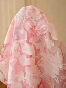 ZEYLAH Jacquard Jacquard Cinched Waist Collared Long Dress, Elegant, Spring/Summer - Pink - View 8