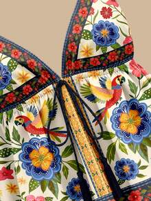 Travachic 休闲简约度假波西米亚风优雅浪漫复古印花图案沙滩装，舒适梭织印花A字吊带背心，女士春夏款 - 彩色 - 查看 3