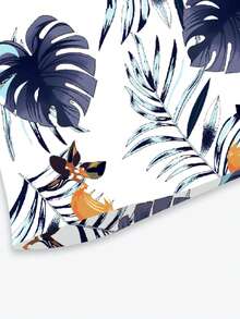 Tween Girl Navy Blue Round Neck Tank Top And Wide Leg Pants Set With Monstera Leaf Print, Summer Vacation Style