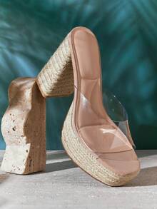 SHUZIA Women's Minimalist Clear Espadrilles Platform Slide Sandals - Beige - View 7