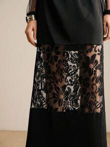 Arave Women's Woven Hollow-Out Lace Casual Vacation Style Short Sleeve Top And Long Skirt 2-Piece Set, Elegant Dress - Black - View 5