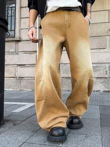 Manfinity EMRG Men's Casual Everyday Washed Slant Pocket Loose Wide-Leg Jeans - Yellow - View 5