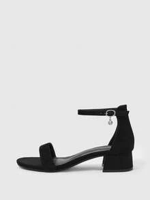 Sleekvia 女士夏季新款圆头粗跟低跟黑色踝带凉鞋，时尚通勤简约百搭，情人节特惠。 - 耀夜黑 - 查看 7