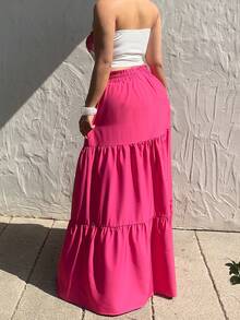 Sunnyshic Set de 2 piezas con top tubo y falda maxi con estampado floral rosa de moda para verano, conjunto de playa - Rosa - Ver 2