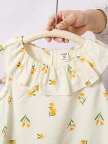 Emery Rose Kids 少女两件套 少女梭织碎花荷叶边上衣和宽松长裤套装 节日服装 - 白色 - 查看 5