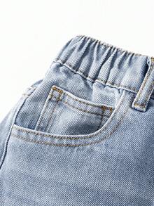 Tween Girls' Distressed Boyfriend Jeans, Retro American Style Loose Fit Wide Leg Casual Denim Pants, Blue - Blue - View 5