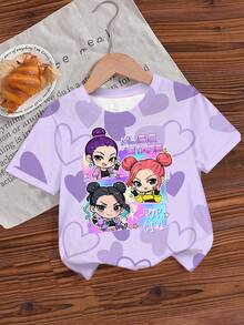 1件装 少女可爱韩流女团紫色爱心印花宽松休闲上衣，适合春、夏、秋、冬穿着，是送给女孩的绝佳情人节礼物 - 淡紫色 - 查看 4