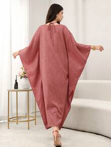 SHEIN Najma Đầm maxi dáng rộng tay cánh dơi khoét eo kiểu Ả Rập dành cho nữ - Gỗ đỏ - Xem 7