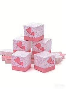 10/20pcs Pink Small Heart Design Gift Boxes With Ribbons For Wedding BabyShower Birthday Favor Boxes - Pink - View 6