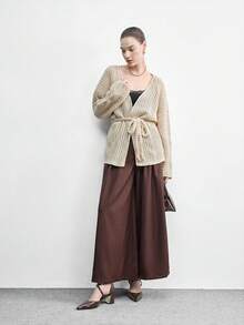 CUCCOO BIZCHIC Giày nữ mũi nhọn, đế dày, gót trung bình, màu nâu bóng, quai chéo, khoét lỗ, giày cao gót nữ thời trang, thoải mái, phù hợp đi làm, công sở, đa năng, giày khoét lỗ nữ cho ngày Valentine - Màu cà phê - Xem 6