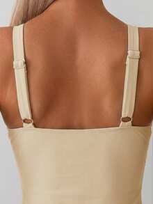 Swim Basics 女士夏季度假沙滩褶皱连体泳衣 - 杏色 - 查看 5