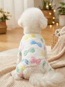 PETSIN 1pc Colorful Bow Print Pet Jumpsuit Autumn And Winter Thick Warm Flannel Pet Clothing - Multicolor - View 1