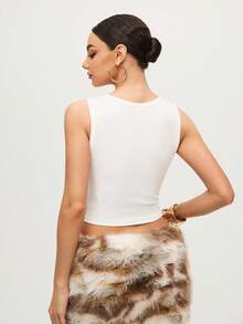 MTV | SHEIN Women's Casual Letter & Flame Print Cropped Tank Top, Summer - White - View 2