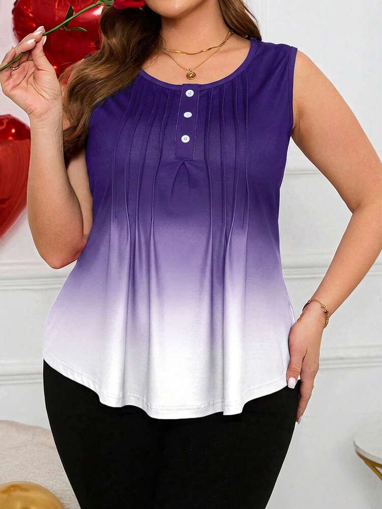 Plus Size Women's Summer Casual Vacation Pleated Tank Top For Women, Spring Break , Vacation Women , Holiday For Women, Going Out, 2026 New , Simple And Fashionable For Everyday Wear, Plus Size Sleeveless Top, Top For Women Plus, Going Out Top