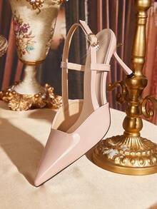 CUCCOO TILAWA Giày cao gót mũi nhọn màu trơn dành cho nữ, giày cao gót dự tiệc thời trang, giày cao gót hở mũi có quai ngang mắt cá chân, phù hợp với váy dạ hội. - Hồng - Xem 6
