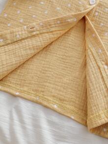 2pcs/Set Young Girl' Polka Dot Print Cute Peter Pan Collar Short Sleeve Cardigan And Casual Pants Homewear Set Yellow Pajama Set Kids Collar Neck Unisex Long Pajama Sets Cotton Summer Sleep Wear Sets Pajamas Set Two Piece - Yellow - View 7