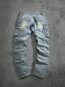 Manfinity ZONE917 Men's Washed & Distressed Denim Cargo Pants Going Out Hang Out Party Street Work - Light Wash - View 6
