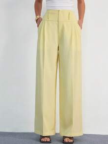 Aveloria Modichic 时尚通勤百搭高端垂坠宽松休闲宽腰直筒女式西装裤 - 黃色 - 查看 2