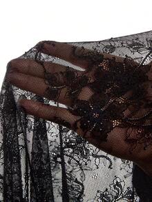 LYSMO 女士蕾丝拼接系领轻薄长袖睡袍，时尚百搭，适合日常穿着