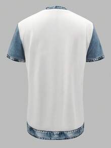 EMERY ROSE Camiseta de manga corta con efecto de mezclilla y estampado de moda casual para mujer - Multicolor - Ver 2