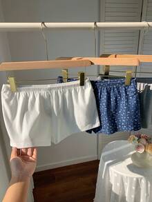 Comfortcana 2026 新款春夏时尚三件套针织碎花低腰短裤，适合夏季穿着，沙滩短裤，适合海滩度假，2000 年代风格，情人节、狂欢节、海滩、假日、居家休闲、街头、学院风睡衣三件套短裤，白色碎花图案，灰色三件套 - 彩色 - 查看 7