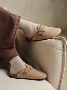 Solecia 女士时尚厚底拖鞋，圆头方扣，配套鞋子 - 杏色 - 查看 4