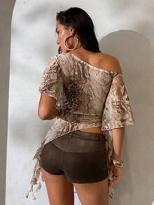 Aloruh Áo kiểu nữ dáng suông xếp ly bất đối xứng, thời trang và đa năng, thích hợp cho các buổi hẹn hò và tiệc tùng. - Màu be - Xem 3