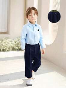 Young BoyWhite Pants With Waistband Buckle Design, Suitable For Parties, Festivals, And Gatherings,Kids - Navy Blue - View 7