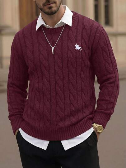 HIMLAND Men's Fashionable Versatile Crew Neck Long Sleeve Sweater, Autumn/Winter Men's Jumpers Cable Knit Sweater Men Men Pullover Polo Sweater Jumper For Men